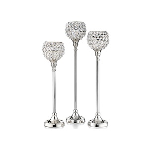 Juego de 3 portavelas de copa de cristal de lujo, centro de mesa, acabado plateado para decoraciones para fiestas de boda - Product Image 4