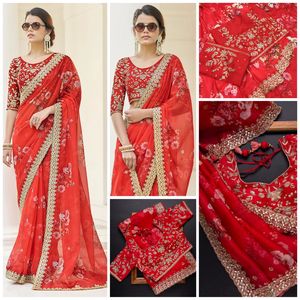 Sari de seda Vichitra suave bordado pesado hecho a mano con venta caliente interna 2021 - Product Image 2