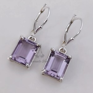 Boucles d'oreilles pendantes octogonales en améthyste rose en argent sterling 925 - Product Image 4