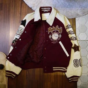 Chaqueta universitaria de diseño personalizado de fábrica para hombre, patrón de lana, patrón de letras, ropa de calle, chaqueta de béisbol, tela de lona para hombre - Product Image 3