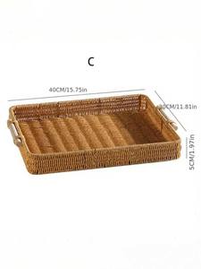 Plateau rond en rotin tissé à la main, écologique et de qualité supérieure, provenant du Vietnam, design créatif, poignées en forme d'anneau, multifonctionnel, pour bureau, garage, décoration de la maison - Product Image 3