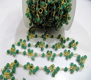 Esmeralda teñida Rondelle facetado 3-4mm cuentas de piedras preciosas cadenas de joyería con cuentas de flores con piedras colgantes - Product Image 3