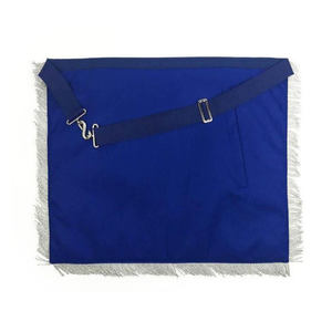 Delantal de Logia Azul Past Master con Ribete Azul y Flecos Plateados, Emblema Bordado a Mano - Product Image 2