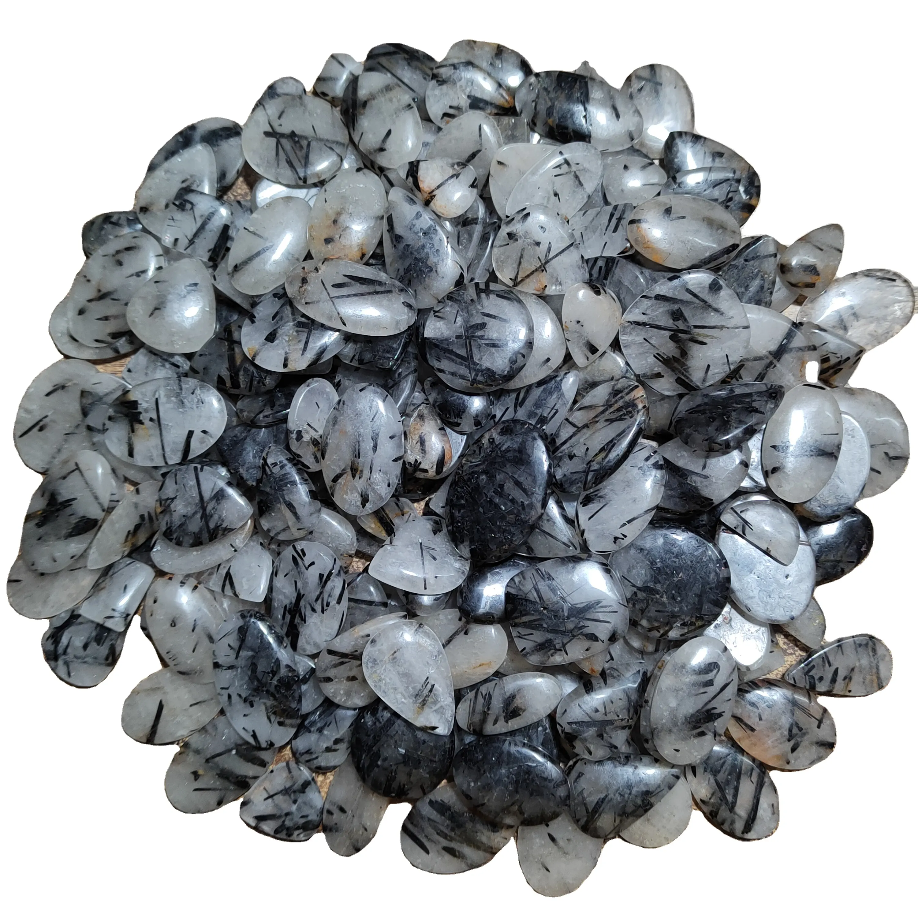 100% 천연 블랙 루타일 카보 숑 도매 가격 블랙 루타일 석영 느슨한 보석 치유 돌 사용 보석 대량 공급