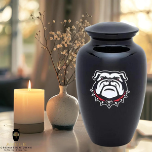 Urne commémorative en aluminium fabriquée à la main Urnes de crémation imprimées de visage de chien noir Grandes options de souvenir avec revêtement Meena - Product Image 6