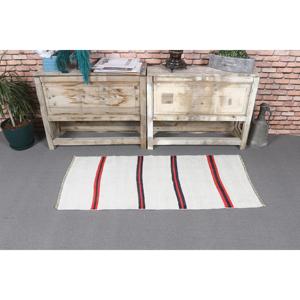 Tapis turc vintage 1,9 x 4,2 pieds, petit tapis, tapis en laine blanche Kilim - Product Image 2