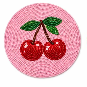 Posavasos Redondo Artesanal con Cuentas, Diseño de Fruta de Cereza, Mantel Individual de Cuentas de Vidrio, Decoración para el Hogar y Hoteles - Product Image 6