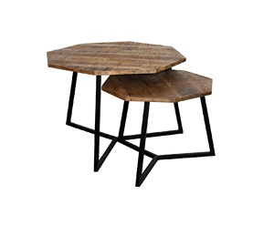 Ensemble de 2 tables basses octogonales imbriquées à armature métallique Table d'appoint empilable pour servir le thé sur canapé Meubles de salon à la maison - Product Image 1