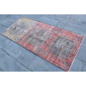 พรมลายดอกไม้สไตล์ตุรกี ขนาด 2.9x6.4 ฟุต สีแดงน้ำเงิน วินเทจ ทำจากขนสัตว์ - Product Image 2
