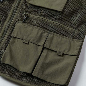 Chaleco de lona funcional unisex de verano para exteriores, chaleco con múltiples bolsillos, transpirable, estampado personalizado, logotipo de talla grande para hombre, venta al por mayor - Product Image 4