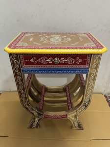 Handcrafted Rajasthani Hand-Painted Wooden U Shape Bookstnad With Natural Finish Home Decor Nightstand Bedside - Product Image 6