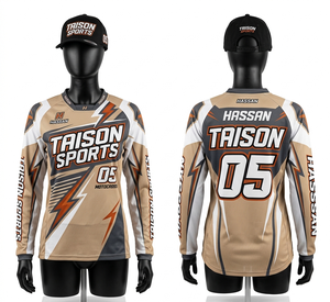 เสื้อเจอร์ซีย์มอเตอร์ครอสสำหรับผู้หญิง 150 GSM ผ้าโพลีเอสเตอร์พรีเมียมแบบตาข่าย แห้งเร็ว สีเบจ ดำ ส้ม ดีไซน์หลายสี  แบบซับลิเมชั่น  โลโก้สั่งทำได้ - Product Image 6