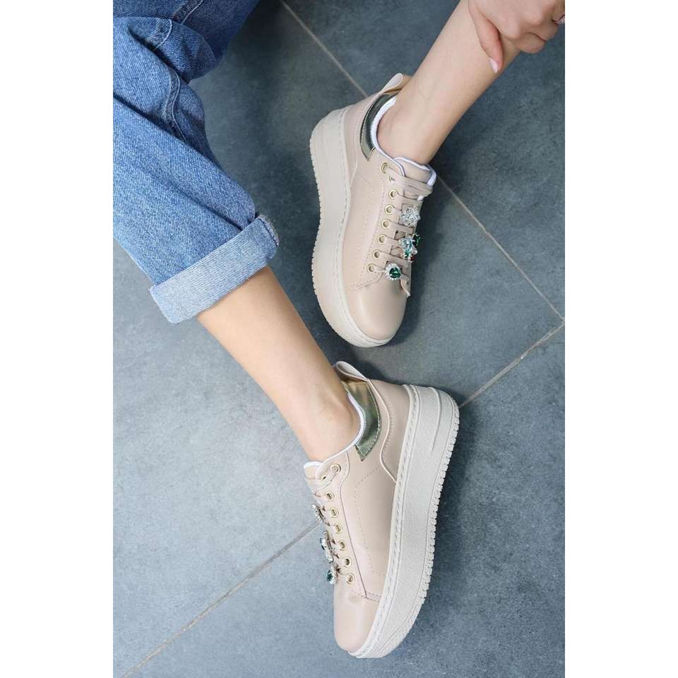 Tenya Nude Skin Stone Lace up Sports Shoes