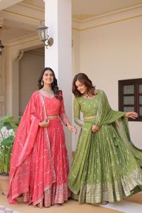 Lehenga เสื้อคอวีเย็บปักลายลำดับฟรีไซส์ลายสุนัขจิ้งจอก2024สำหรับฤดูร้อน - Product Image 5