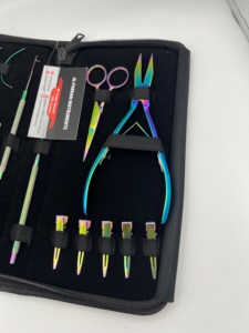 Hair Extension <b>Tools</b> Kit Reusable Rainbow <b>Multi</b> Color Surgical Grade Stainless Steel Beads Thread Flat <b>Plier</b> Clips Loop Scissors - Product Image 3