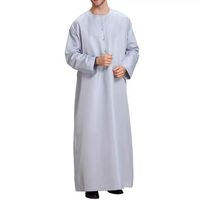 Jubah Pria Muslim Berkualitas Tinggi Bahan Katun Kerah V Panjang Lantai Model Longgar Lengan Panjang Kasual Bernapas Bordir Pantai Polos