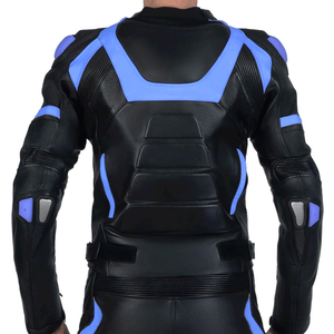 Chaqueta de moto de invierno de cuero de vaca negro y azul genuino para hombre, chaqueta de moto de carreras con protecciones blindadas CE para talla grande - Product Image 2