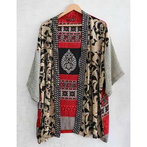 Silk Patchwork Plus Size Breathable Casual Knee Length <b>Kimono</b> Robe <b>Women</b> Indian Printed Short Autumn Nightwear Gift for Her - Product Image 1