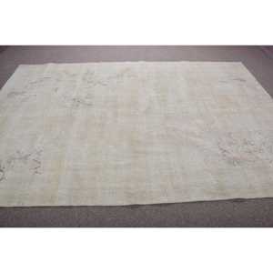 Alfombra Turca Vintage, Alfombra Grande de 6,7x9,8 pies, Alfombra Abstracta Blanca y Gris - Product Image 3