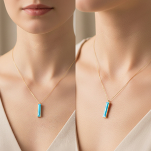 สร้อยคอผู้หญิงทำมือปรับได้จี้ชุบทองเงินแท้ทรงสี่เหลี่ยมผืนผ้า925สีเทอร์ควอยส์ฮาวไลท์ - Product Image 6