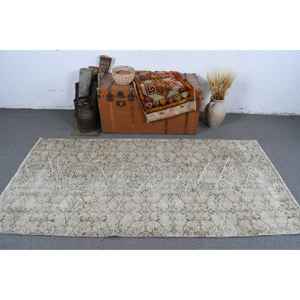 Tapis turc 3,7x7,3 pieds, tapis en laine vintage gris à bordures - Product Image 2