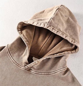 Sweat à capuche en coton lourd avec logo personnalisé sans couture, lavage à l'acide, vintage, sweat à capuche pour homme, streetwear lourd, surdimensionné - Product Image 3