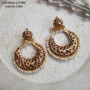 Pendientes de araña bohemios étnicos Jadau Chandbali con piedra de rubí Acero inoxidable y latón para bodas y fiestas - Product Image 2