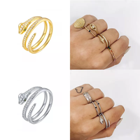 Bijoux en argent Sterling Offre Spéciale plaqué or 18k, bague serpent de luxe, bague en Zircon, personnalité, double cerceau réglable pour femmes, 925