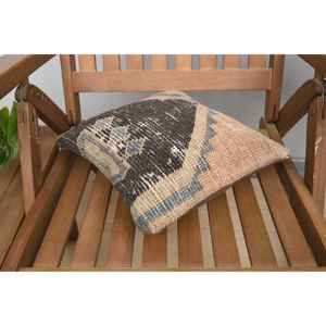 Beige Wool Kantha Patchwork <b>Pillow</b> 12x12 Inch Luxurious Vintage Embroidered Fluffy Print Rustic Throw <b>Pillow</b> for Floor Use - Product Image 4