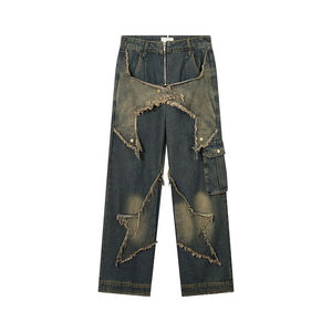 Ropa de calle holgada para hombre, ropa de trabajo de mezclilla, logotipo personalizado, suelta, pierna ancha, Jean, monograma en relieve, doble rodilla, pantalones de carpintero para hombre - Product Image 6