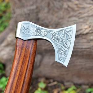 Wholesale Customized Bulk Orders OEM ODM Service Industrial Hand Forged Damascus Steel Viking <b>Axe</b> Outdoor Camping Splitting <b>Wood</b> - Product Image 3
