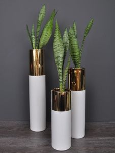 Modern Brass Metal Floor <b>Vase</b> <b>Set</b> of <b>3</b> | Textured Gold Cylinder Flower <b>Vases</b> | Luxury Living Room Home Wedding Decor <b>Vase</b> - Product Image 2