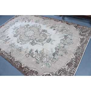 Tapis turc vintage, grand tapis de 5,8 x 8,9 pieds, tapis patchwork marron - Product Image 4