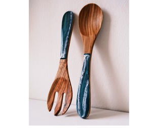 NUEVO TIGER COLORWood Servidor de ensalada Juego de servidor de ensalada de madera hecho a mano Cucharas Tenedores Utensilios Cuchara de cocina Regalo nuevo - Product Image 2