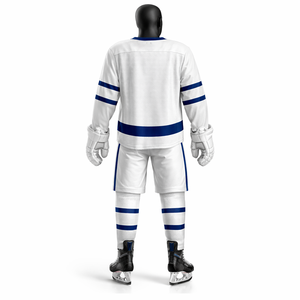 Uniforme de hockey sobre hielo personalizado, conjunto de camiseta y pantalones cortos sublimados en blanco y azul, ropa de equipo para adultos, fabricante OEM ODM - Product Image 2