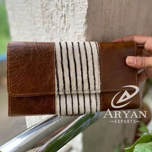 New Style Brown Leather Clutch Cow Hide Fur Leather Purse Leather Women Wallets Clutch - Product Image 1