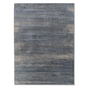 Alfombra Kavi Gris y Negra Anudada a Mano de Lana y Seda de Bambú con Patrón Abstracto, Colección Afterglow para Uso Doméstico - Eskm-01 - Product Image 1