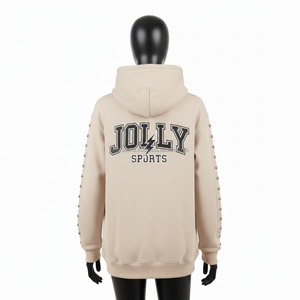 Sudadera con Capucha para Mujer, Premium, 320 GSM, Tela de Algodón Beige con Panel Frontal Negro y Blanco, Bordado Personalizado, Sudaderas Básicas para Mujer - Product Image 2