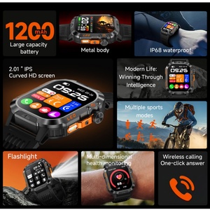 Montre connectée de sport HT46 pour l'extérieur, écran IPS de 2,01 pouces, lumière LED, étanche IP68, appels sans fil, suivi de la forme physique - Product Image 2