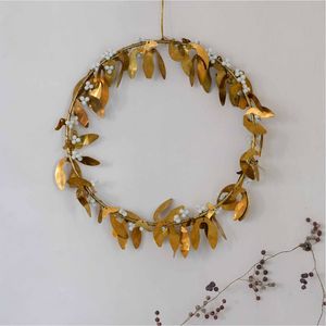 Premium Brass Finish Metal <b>Wreath</b> <b>Artificial</b> Winter Berries Wall Art for Christmas Holiday Decoration Luxury Event,Wedding Decor - Product Image 1