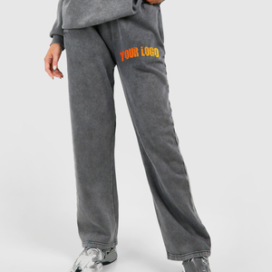 <b>Women's</b> Retro Athletics Full-Length Wide Leg Joggers Soft Fabric Terry <b>Fleece</b> Sweatpants <b>Pants</b> Trousers - Product Image 1