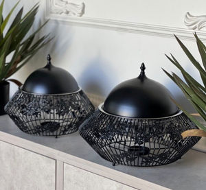 Pot en métal arabe enduit noir avec support en métal forme ronde de récipient de chauffe-aliments pour les fêtes servant une casserole d'utilisation chauffante - Product Image 5