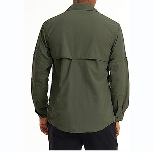 Camisa Formal de Manga Larga para Hombre, Color Verde Oliva, con Bolsillos en el Pecho, Cuello Mao, Cierre con Botones de Cuerno, Patrón de Camuflaje, Tela Dobby - Product Image 2