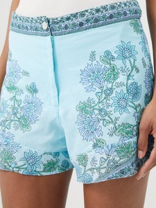 Robe sans manches en mousseline de soie écologique à imprimé floral bleu, manches bouffantes à volants, col carré, coupe ample, mini, style vintage, pour les vacances, pour femmes - Product Image 2