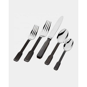 Juego de cubertería de acero inoxidable con mango de cerámica, conjunto moderno y respetuoso con el medio ambiente, color negro, pulido y plateado, para viaje de acampada, con funda - Product Image 3