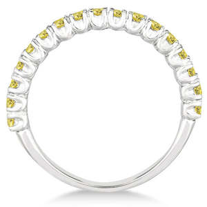 14k White Gold Half-Eternity Diamond <b>Ring</b> with 0.75ct Yellow Diamond <b>Stacking</b> <b>Ring</b> - Product Image 3