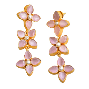 Boucles d'oreilles pendantes en laiton naturel, pierre semi-précieuse naturelle de qualité supérieure, finition plaquée or 18 carats, sans nickel, durables, qualité supérieure, prêtes pour le B2B - Product Image 4