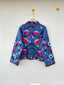 Blue Floral Embroidery Boho <b>Hippie</b> Suzani Winter <b>Jacket</b> New Collection Designer Coat Women Unisex Regular Gift Her - Product Image 3