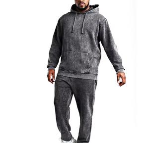 Conjuntos Deportivos Personalizados con Lavado Ácido, Pantalones Deportivos de Pierna Recta de 500 GSM, Conjuntos de Sudadera con Capucha y Pantalones Deportivos Desgastados para Hombre - Product Image 1