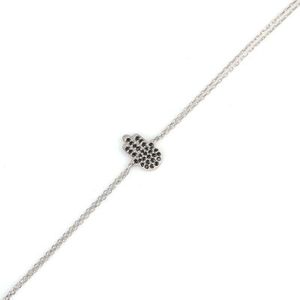 Bracelet à double chaîne en argent sterling 925 avec main de Fatima et pierre noire, élégant et raffiné, pour femme - Product Image 2